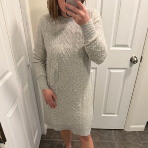 LOFT Light Gray Cable Knit Sweater Dress